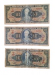 Lote com3 (três) cédulas brasileiras de 500 cruzeiros.