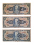 Lote com3 (três) cédulas brasileiras de 500 cruzeiros.