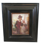 Óleo sobre madeira de origem alemã, assinado, técnica aprimoradíssima, artista não identificado, ricamente emoldurada e com proteção de vidro. Medida total com moldura 58x52cm.