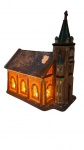 Antiga  luminária  em forma  de Igreja Natalina,  "Dickens Village", confeccionada em biscuit, pintada à mão. Funcionamento Perfeito. Medidas 21x13x23cm.