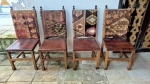 Quatro cadeiras madeira nobre com assento e encosto em couro  tacheados, encosto com capa de KILim  removivel, 105 cm de altura no encosto por 50 cm por 45 cm, deve ser retirada por transportadora na Rua Piratininga - gávea RJ.