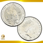 Moeda do Reino Unido  - 5 Libras 2016 - Prata 0.999 - 2 Oz - 62.20g - 38.6mm x 5.5mm - Proof - Comemorativa - As bestas da Rainha - Leão da Inglaterra - Na capsula