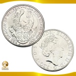 Moeda do Reino Unido  - 5 Libras 2017 - Prata 0.999 - 2 Oz - 62.20g - 38.6mm x 5.5mm - Proof - Comemorativa - As bestas da Rainha - Red Dragon de Wales - Na capsula