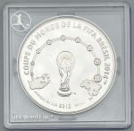 Moeda de Costa do Marfim - 1000 Francos 2012 - Prata 0.925 - 25.0g - 38.6mm - Proof - Coleção Copa do Mundo FIFA Brasil 2014 - Na capsula Original de Acrilico - Rara - Emissão 10.000 unidades