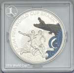 Moeda Do Laos - 1000 Kip 2012 - Prata 0.925 - 28.3g - 38.6mm - Proof  - Colorida - Coleção Copa do Mundo FIFA Brasil 2014 - Na capsula Original de Acrilico - Rara - Emissão 10.000 unidades