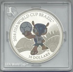 Moeda das Ilhas Cook - 10 Dolares 2013  Prata 0.925 - 20.0g - 38.6mm - Proof  - Colorida - Coleção Copa do Mundo FIFA Brasil 2014 / Mascote - Na capsula Original de Acrilico - Rara - Emissão 10.000 unidades