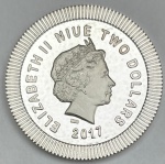 Moeda de Niuê - 2 Dolares 2017 - Prata 0.999 - 1 Oz - 31.1g - 38.6mm - Proof - Comemorativa Coruja de Atenas / sem pátina - Na Capsula
