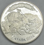 Moeda do Canadá - 5 Dolares 2014 - Prata 0.999 - 23.0g - 36.0mm - Proof - Comemorativa - São Jorge matando o Dragão - Emissão de apenas 8497 unidades - Na Cápsula