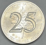 Moeda do Canadá - 5 Dolares 2013 - Prata 0.999 - 1 Oz - 31.1g - 38.6mm - Proof - Comemorativa - 25º Aniversario - Moeda de onça de cobre de Folha de Carvalho - Na Capsula