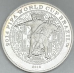 Moeda da Coréia do Norte - 1000 Won 2012 - Prata 0.999 - 20.0g - 38.0mm -  Proof - Comemorativa Copa do Mundo de Futebol FIFA 2014 - Brasil - Baixissima emissão - Na cápsula"