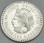 Moeda do México - 5 Pesos 1947 - Prata 0.900  30.0g - 40.0mm - Circulação Comum - Rara - Na Cápsula
