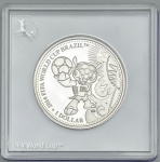Moeda das Ilhas Cook - 1 Dollar 2013  Prata 0.333 - 7.3g - 30mm - Proof - Coleção Copa do Mundo FIFA Brasil 2014 / Mascote - Na capsula Original de Acrilico - Rara - Emissão 25.000 unidades