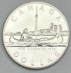 Moeda do Canadá - 1 Dolar 1984 - Prata 0.500 - 23.3g - 36.0mm - Proof - Comemorativa - Sesquicentenário de Toronto - Na capsula Original Royal Canadian Mint