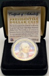 Estados Unidos - Estojo com a Moeda Fantasia de 1 Dollar Colorida da Série Presidentes - 2º Presidente - John Adams - Com certificado da The Merrick Mint
