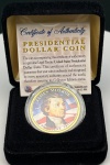 Estados Unidos - Estojo com a Moeda Fantasia de 1 Dollar Colorida da Série Presidentes - 5º Presidente - James Monroe - Com certificado da The Merrick Mint