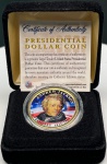 Estados Unidos - Estojo com a Moeda Fantasia de 1 Dollar Colorida da Série Presidentes - 7º Presidente - Andrew Jackson - Com certificado da The Merrick Mint