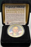 Estados Unidos - Estojo com a Moeda Fantasia de 1 Dollar Colorida da Série Presidentes - 8º Presidente - Martin Buren - Com certificado da The Merrick Mint