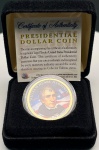 Estados Unidos - Estojo com a Moeda Fantasia de 1 Dollar Colorida da Série Presidentes - 9º Presidente -William Henry Harrison - Com certificado da The Merrick Mint