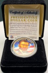 Estados Unidos - Estojo com a Moeda Fantasia de 1 Dollar Colorida da Série Presidentes - 18º Presidente - Ulysses Grant - Com certificado da The Merrick Mint