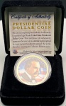 Estados Unidos - Estojo com a Moeda Fantasia de 1 Dollar Colorida da Série Presidentes - 24º Presidente - Grover Cleveland - Com certificado da The Merrick Mint