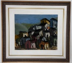 LINDO QUADRO OLEO SOBRE TELA  RETRATANDO PAISAGEM URBANA MEDINDO