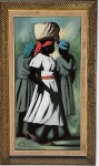 Claude Dambreville (haitiano, século XX) pintura acrílica sobre tela representando figuras femininas nativas vestidas com vestidos brancos . Assinatura canto inferior Esquerdo
