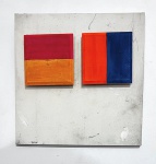 Artista galvão  arte abstrata que apresenta dois blocos retangulares coloridos sobre uma superfície branca texturizada. Tiragem de 68/100