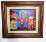 ADELSO FILADELFO DO PRADO óleo sobre tela medindo 50 x 61 com moldura 78 x 67 . Pintor e desenhista. Autodidata, começa a desenhar aos treze anos, copiando imagens religiosas e igrejas da sua cidade. Realiza, em 1960, a 1ª Convenção dos Artistas Locais e inaugura o painel da Biblioteca Pública Monteiro Lobato, em Vitória da Conquista. Em 1977, inaugura o painel do Salão Nobre da Tribuna de Honra do Estádio do Maracanã, no Rio de Janeiro.