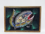 J da Silva - OST . 1980 . Discípulo e ajudante de atelier do famoso e conhecido artista Chico da Silva. Tela retratando imponente peixe com rica policromia ao gosto do seu professor. Assinada e datada ao centroMedidas : 50.0 cms alt x 70.0 cms larg