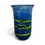 Vaso de vidro artístico azul estilo Murano abstrato soprado à mão medindo 21 cm de altura 13 de diâmetro assinado glass studios