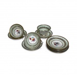 3 xícara com pires e mais 5  pires vintage Paragon de porcelana inglesa com rosas verdes e rosa