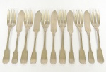 Fish Cutlery - Lote composto por antigo faqueiro para peixe, padrão clássico francês, marca Alpaca Silco, EUA, composto por 6 garfos e 5 facas. Total 11 peças. No estado