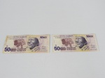 Lote de  2 cédulas nacionais de 50.000 Cruzeiros Reais , "Baiana".