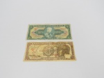 Lote de duas cédulas , sendo uma de 5 cruzeiros e uma de 2 cruzeiros
