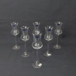BOHEMIA -  Seis taças para aperitivos em cristal translúcido, bojo torneado, haste lisa. Etiqueta de procedência. Alt. 18,5cm.