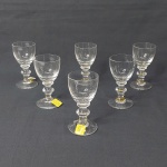 STRAUSS -  Seis taças para vinho do Porto, cristal translúcido, base redonda, haste anelar e bojo liso. Marcado no fundo. Alt. 10cm.