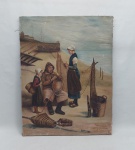 S. SILVA - "La famille du pêcheur" reprodução de obra do pintor Pierre-Marie Beyle, óleo sobre tela, 60 x 46cm. Assinado. Sem moldura. Tela com rasgo.