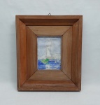 "Veleiro" - aquarela s/ papel, med. 16 x 12 cm. Moldura em madeira e vidro, med. 36 x 31 cm.