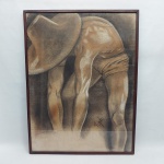 C. CASTRO - "Garimpeiro" Giz de cera sobre papel, 65 x 48cm. Assinado. Moldura com vidro. Rasgos no papel.