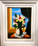 E. DI CAVALCANTI, Óleo sobre Cartão, Representando "Jarro de Flores" 1970, Assinatura Verso