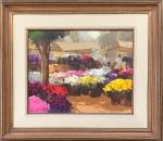 ARMANDO ROMANELLI (Rio de Janeiro, 1945).Feira de Flores, 1994.Óleo sobre tela.Assinado no canto inferior esquerdo e no verso, onde se lê: Feira de Flores / Romanelli / 1994  40 x 50.Medidas da tela: 40  50 cm.Medidas totais (com moldura): 68  77 cm.A obra retrata uma cena urbana recorrente no trabalho do artista, representando uma feira de flores sob luz intensa, marcada pela pincelada firme e pela paleta rica em vermelhos, violetas e amarelos  recursos típicos da fase madura do artista.Romaneli é conhecido por seu domínio da cor e da composição, destacando-se entre os paisagistas e coloristas cariocas da segunda metade do século XX.*Armando Romanelli de Cerqueira (Rio de Janeiro, 20 de janeiro de 1945) é pintor brasileiro considerado parte da geração pós-impressionista carioca.   Filho e neto de artistas plásticos, iniciou sua produção aos 15 anos e formou-se no Instituto de Belas Artes do Rio, tendo professores como Edgar Walter e Oswaldo Teixeira.   Sua obra combina o colorido vibrante e a luminosidade tropical com influência impressionista europeia, além de por vezes toques expressionistas em cenas urbanas.  Fonte: Arrematearte e site do artista.