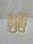 Jogo de 5 copos de água, suco em demicristal lapidado com pintura âmbar. Medindo 7cm x 14,5cm de altura. Alguns com leve desgate.