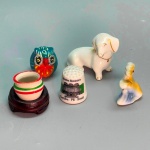 DIVERSOS - Lote de 5 bibelôs porcelana diversas. Med. 4 cm e 3 cm.