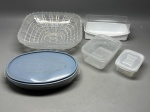 5 Travessa plástica, porta biscoito, 3 potes plásticos