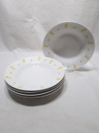 Jogo de 5 pratos fundos de massa, sopa em porcelana flor amarela. Medindo 23cm de diâmetro.