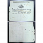 RARA Cédula Ficão de 1777. Casa da Administração Geral dos Diamantes em Tejuco (Atual Diamatina, Minas Gerais). 1ª Cédula Brasileira: Pelo Regime de 2/08/1777, sub a tutela da Casa de Adm. Geral dos Diamantes, o Gov. Colonial emitiu bilhetes, de valor variável, com promessa de pagamento em ouro, dos diamantes recolhidos. O Gov. colonial, quando se via sem meda para pagamento dos diamantes, emitia vales com lastro em ouro. Aceito por todos como dinheiro, esses vales era pagos quando a Casa recebia moedas de Lisboa. Item RARO.