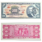 C123 Cédula Tiradentes 5.000 Cruzeiros com carimbo de 5 Cruzeiros Novos Sob