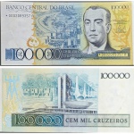 C176A Cédula Asterisco (Reposição) 100.000 Cruzeiros Mbc/Sob