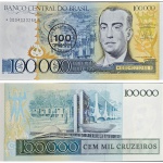 C179A Cédula Asterisco (Reposição) 100.000 Cruzeiros com carimbo de 100 Cruzados Fe