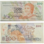 C211 Cédula 100 Cruzados Novos com carimbo de 100 Cruzeiros Mbc
